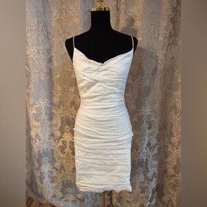 Nicole Miller white stretch Linen spaghetti strap mini dress 6
